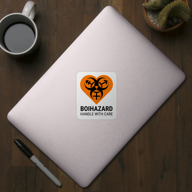 "BOI HAZARD/handle with care" Heart - Label Style - Orange by GenderConcepts